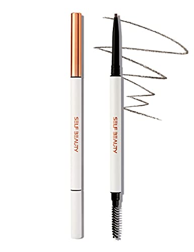SELFBEAUTY Ultra Fine Precision Eyebrow Pencil and Spoolie Brush Dual-Sided - Micro Precise Mechanical Thin Eye brow Liner Long Lasting Hairlike Strokes Korean Makeup (#3 Ash Brown)