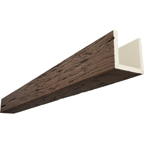 Timberthane Hand Hewn Faux Wood Beam, 3-Sided (U-Beam), 4"W x 4"H x 240"L, Aged Finish