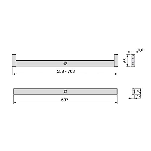 Miniatura 3 de Emuca - Iluminación Para Armario O Vestidor, Barra De Armario Con Luz Led 3,3w-12v Dc Y Detector De Movimiento, Aluminio Anodizado Mate, L 558-708mm