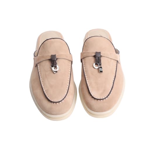 Image of XOBZJH Designer Women's Mules Flat Heel - Suede Leather Flats with Tassel Detail, Comfortable Slip-On Backless Loafers,Casual & Work Shoes