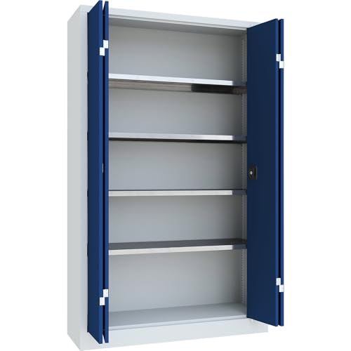 Certeo | Falttürenschrank | Höhe 1950 mm | Breite 1200 mm | Tiefe 400 mm | grau/blau