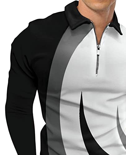 Ecosunny Polo Shirts For Men Long Sleeve Printed Zipper Casual Slim Fit Golf Shirt #TOP1