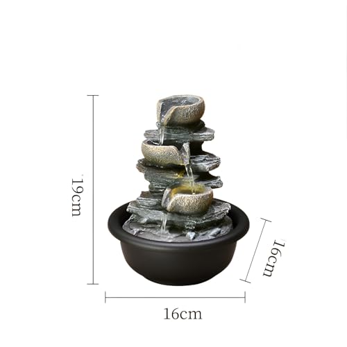 7.5 Inch Indoor Desktop Rock Fountain – 4-Tier Flowing Water Zen Meditation Tabletop Fountain with LED Lights, Perfect for Home, Office, Bedroom + 10 Free Crystal Stones (A Style)