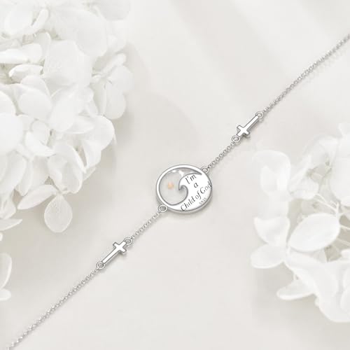 Image of AOBOCO Mustard Seed Bracelet 925 Sterling Silver Cross Bracelets Christian Faith Jewelry Gift for Women
