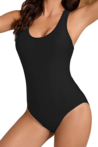Womens Conservative Athletic Racerback Sporty Black One Piece Training Swimsuits Swimwear Bathing Suits For Teens Modest #TOP4