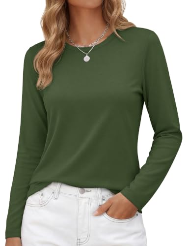 Image of YUCOLEN Long Sleeve Shirts for Women Cotton Crew Neck Casual Tops Fall