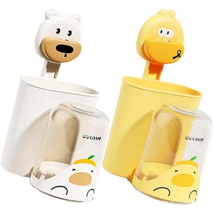 Child Friendly Toothbrush Cup Holders with Suction Cup Multifunction Wall Mount Bathroom Accessory Kids Toothbrush Stand