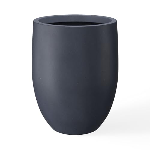 Image of Kante 21.7 inch H Dark Gray Concrete Tall Planter, Large Outdoor Indoor Decorative Pot with Drainage Hole and Rubber Plug, Modern Round Style for Home and Garden