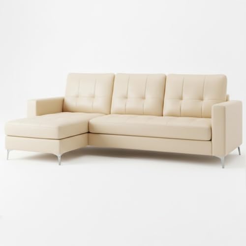 Image of CASASTYLE Madison 4 Seater Leatherette LHS L Shape Sofa Set (Cream) Premium Finish | Ideal for Living Rooms