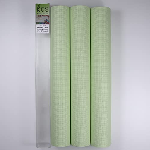 Image of KCS 3 pc of 15 inch x 18 inch Counted Cross Stitch Cotton Aida Cloth Needlework Fabric,14CT,Light Green