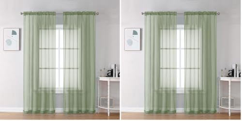 Image of OVZME Bedroom Curtains 2 Panel Sets 84 inch Inch Length - Transparent Light Weight Soft Window Treatment Panels for Study Room /Living Room /Guest Room, Sage Green, Per Panel W42 X L84 inches (Pack of 2)