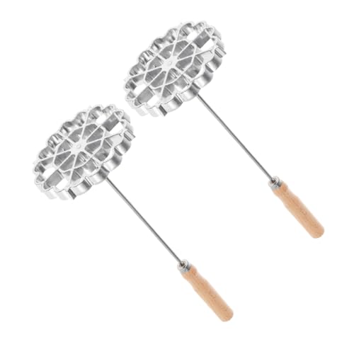 OHPHCALL Molde Para Hacer Gofres Con Forma De Roseta (2 Unidades): Molde Para Galletas De Buñuelos, Juego De Moldes Para Hacer Gofres Con Forma De Roseta Y Mango, Color Plateado.