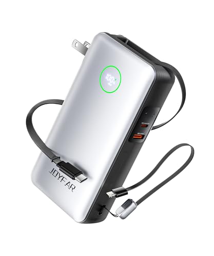 Image of Portable Charger Power Bank - Laptop Battery Pack 65W AC Plug GaN 25000mAh Built in Cable USB C Phone Fast Charging Compatible with iPhone 16 15 14 13 12 11 X iPad MacBook Samsung (White)