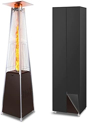 JOINATRE Outdoor Pyramid Patio Heater, 48,000 Btu Patio Heaters, Propane Outdoor Gas Heater with Wheels, Protective Cover, 89.5” H, Quartz Glass Tube, for Outdoor, Garden, Restaurant, Hammered Bronze