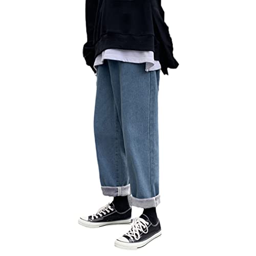 Jean noir homme Harajuku streetwear pantalon droit ample et polaire bleu
