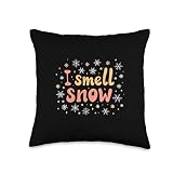 christmas winter sweater depot I Smell Snow Funny Christmas time Winter Weather Snowflakes Throw Pillow, 16x16, Multicolor