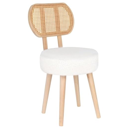 Rattan Dining Chair, Kitchen Dining Room Chairs, Mid Century Modern Boucle Chair, Stylish Upholstered Wood Accent Chair, Cute Sherpa Chair, Living Room Bar Stool Chair, Boho Makeup Vanity Chair, 1 Pc