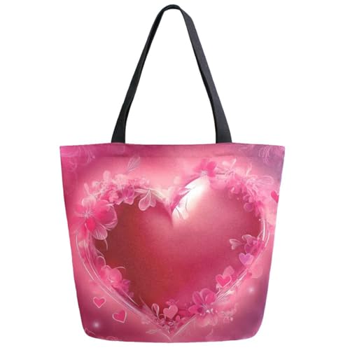 ZzWwR Fashion Extra Large Shoulder Tote Bag, Sweet Heart-shaped in Flowers Canvas Durable Daily Weekender Handle Bag Ideal for Gym Picnic Yoga Beach Travel Kitchen Market Grocery Shopping