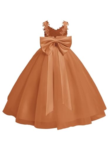 Flower Lace Applique Flower Girls Dress Wedding Puffy Tulle Long Princess Dress Prom Ball Gown First Communion Dress with Bow2