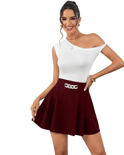 Image of ADDYVERO Women's Elegant & Casual A-Line Mini Skirt Maroon