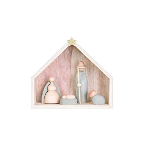 Creative Co-Op Wood & Cement Nativity (Set of 5 Pieces)