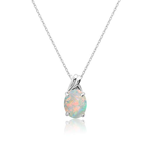 MAX + STONE Solid 14k White or Yellow Gold Gemstone Oval Pendant Necklace for Women with a Drop Twist Setting 9mm x 7mm Birthstone and Adjustable Cable Chain Size 16 to 18 Inches