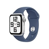 Apple Watch SE (2nd Gen) [GPS 40mm] Smartwatch with Silver Aluminum Case with Denim Sport Band S/M. Fitness and Sleep Trackers, Crash Detection, Heart Rate Monitor, Retina Display