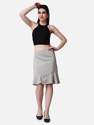Image of POPWINGS Casual Twill Frill Knee Length Pencil Skirt for Women || Stylish Summer Skirt for Women || Knee-Length Skirt for Women || Semi-Formal Women Skirt