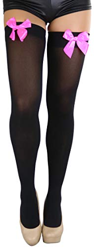 Image of ToBeInStyle Women's Opaque Long Thigh High Stockings w /Decorative Front Satin Bow