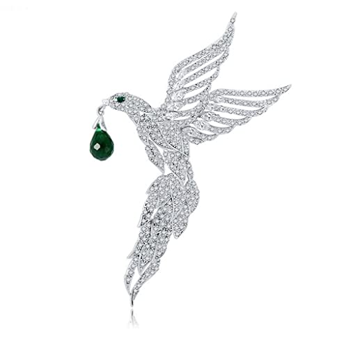 Broche en cristal émeraude style plume et oiseau pour femme