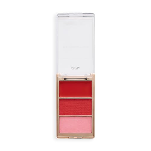 Revolution Blush Icon Palette Cream Matte & Shimmer Bronzer Trio Hyaluronic Acid Infused High Pigment Vegan & Cruelty-Free Rebellious Red 0.09 oz