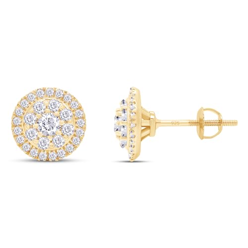 SAVEARTH DIAMONDS Moissanite & Lab Grown Diamond Earrings, 925 Sterling Silver Studs for Women Men,VVS1 Clarity, 14K Gold Plated Small Earrings Studs with Screw Back