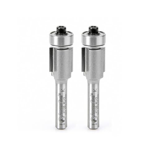 Amana Tool 47106-2 2-Pack Carbide Tipped Flush Trim 1/2 D x 1/2 CH x 1/4 SHK x 2-1/4 Inch Long Router Bits w/ Lower Ball Bearing