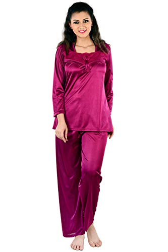 Image of Women's Satin Full Sleeve Night Suit Set of Top & Pyjama