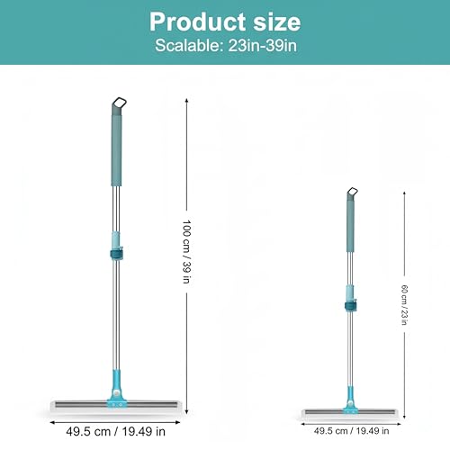 Image of Stainless Steel Floor Wiper with Long Handle for Bathroom and Balcony, 45 cm Silicone Blade Water Squeegee for Tile, Marble and Wet Floor Cleaning.