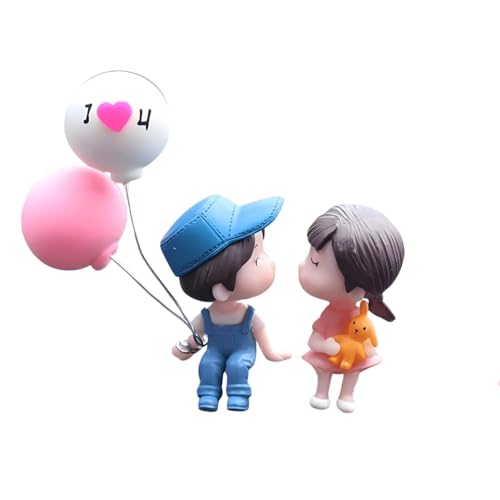 Image of Cute Cartoon Couple Car Dashboard Accessories | Plastic Action Figure Ornament with Balloon | Interior Dashboard Decoration for Car, Home, Office (8 x 4 cm) (Model 1)
