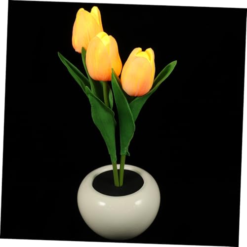 DECOMELODY Luce Notturna a Led Tulipano Decorativa Vaso in Ceramica e Pu, Luce Calda Per Camera Da Letto, Illuminazione D’atmosfera Per Casa, Hotel e Giardino, Lampada Compatta Da Tavolo