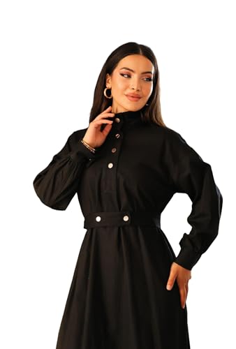 dadali Damen Rollkragenkleid mit Schlitz, 100% Baumwolle, Schwarz, stilvolles und bequemes Design, ideal für den täglichen Gebrauch | XXL - schwarz