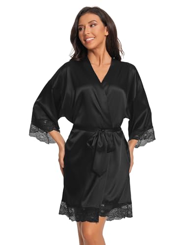 Women's Satin Robe Silk Robe Lace Bridal Robes for Bride Bridesmaid Robes Silky Bathrobe Getting Ready Sleepwear3