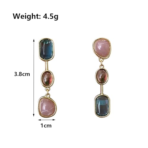 Colorful Three Layered Crystal Tassel Earrings, Boho Asymmetry Gemstone Long Dangle Earrings, Vintage French Drop Jewelry Gifts for Women3