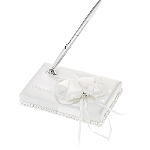 Baugger - Fita de cetim branco casamento Guset livro de assinatura e conjunto de carrinho de caneta