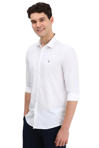 Image of Men White Slim Fit Solid Full Sleeves Casual Shirts