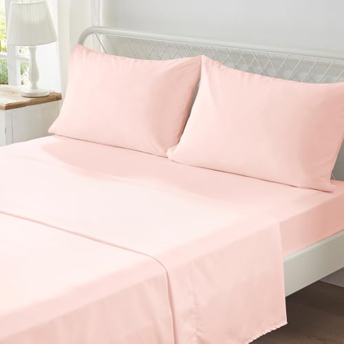 Image of Zzlpp King Comforter Set 7 Pieces, Pink Seersucker Bed in a Bag with Comforter and Sheets, All Season Bedding Sets with 1 Comforter, 2 Pillow Shams, 2 Pillowcases, 1 Flat Sheet