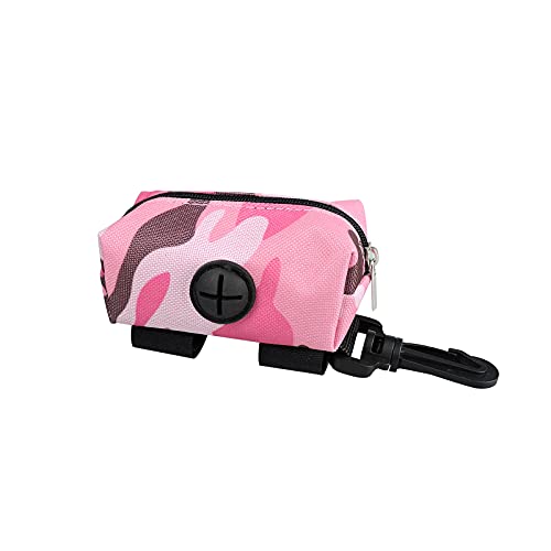 Andiker Dispenser di sacchetti per cani, porta sacchetti per cani, supporto per escrementi per cani, fissaggio in lino con tasche con cerniera per guinzaglio (rosa)