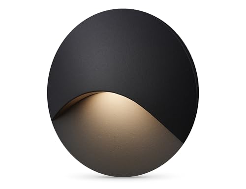 lambado® LED Treppenbeleuchtung Schwarz für Innen & Aussen | IP65 Wasserschutz | 230V Unterputz Treppenlicht Rund 3W Warmweiss | Wandeinbauleuchte für Treppen | Treppenstufenbeleuchtung
