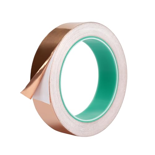 Songella Cinta de Lámina de Cobre Adhesiva Conductora de Doble Cara 25mm×20m para Guitarra Blindaje EMI Vidrieras Papel Circuitos Reparaciones Eléctricas Manualidades Soldadura