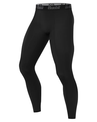 Runhit Kompressionshose Herren Lange Tights Sportleggings Schnelltrocknende Sporthose Laufhose Männer Atmungsaktiv Unterhosen Funktionsunterhose für Fitness Joggen Training Gym Schwarz L