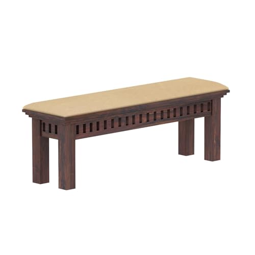 Image of WOODLAB Furniture Sheesham Wood 6 Seater Dining Table with Cushioned Bench and Chairs Wooden Dining Table for Living Room Hotel (Walnut Finish)