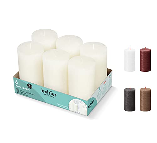 bolsius 6 pack ivory rustic pillar candles - 2.75 x 5 inches - premium european quality - includes natural plant-based wax - unscented dripless smokeless 60 hour party décor and wedding candles