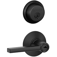 Schlage FB50 N G LAT 622 Single Cylinder Deadbolt and Keyed Entry Latitude Lever, Matte Black
